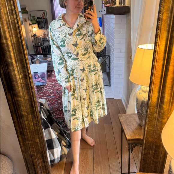 Vintage Dresses & Skirts - Vintage 2 Piece Butterfly Print Skirt Blouse Dress Button Up Size 6 Novelty